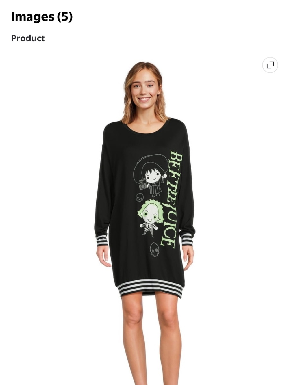 Beetlejuice Black Graphic Nightdress — Women’s Sleepwear Sz XS (0-2) NWT